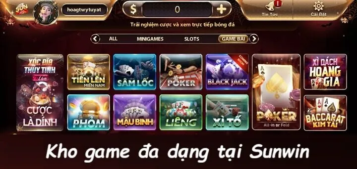 Những sản phẩm game b&agrave;i Sunwin đang cung cấp